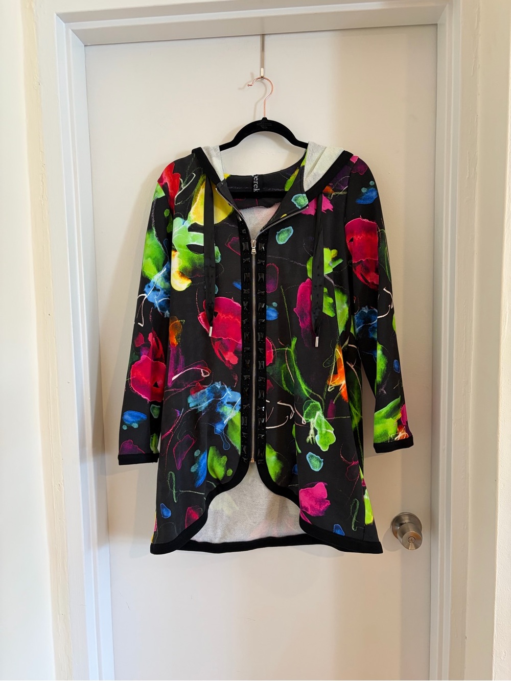 berek Black Hooded Blazer with Neon Floral Print
